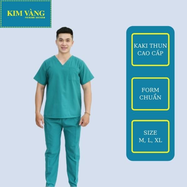 Quần áo bệnh nhân đồng phục bệnh viện tay ngắn chất liệu Kaki thun - Màu xanh lý mẫu 02