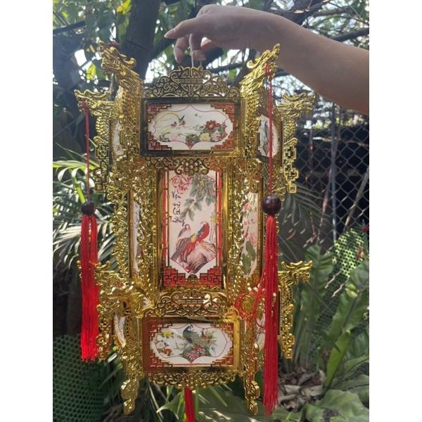 Đèn lồng treo tết nhựa phun vàng 3 tầng cao 60cm