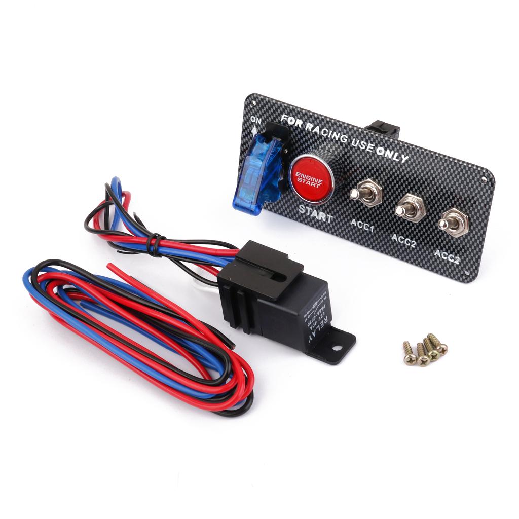 Blue LED 12V Race Car Toggle Ignition Switch Panel Start Button Cable