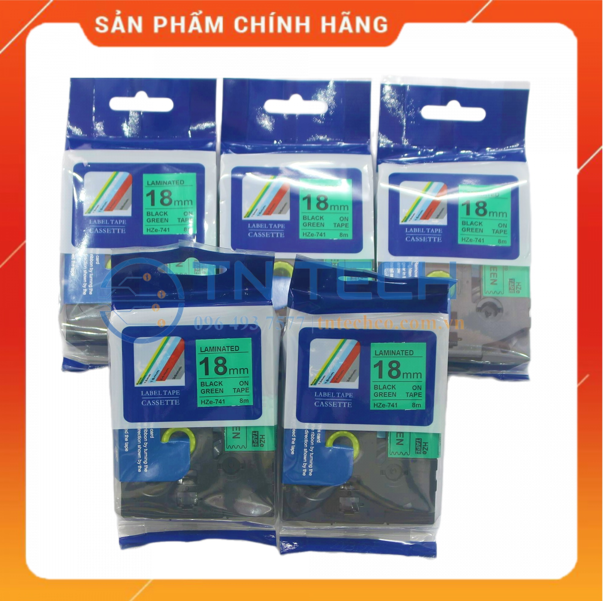 Nhãn In HZE-741 - Đen nền xanh lá 18mm x 8m - Dùng cho máy in BROTHER - AIMO - PUTY [Hàng nhập khẩu]