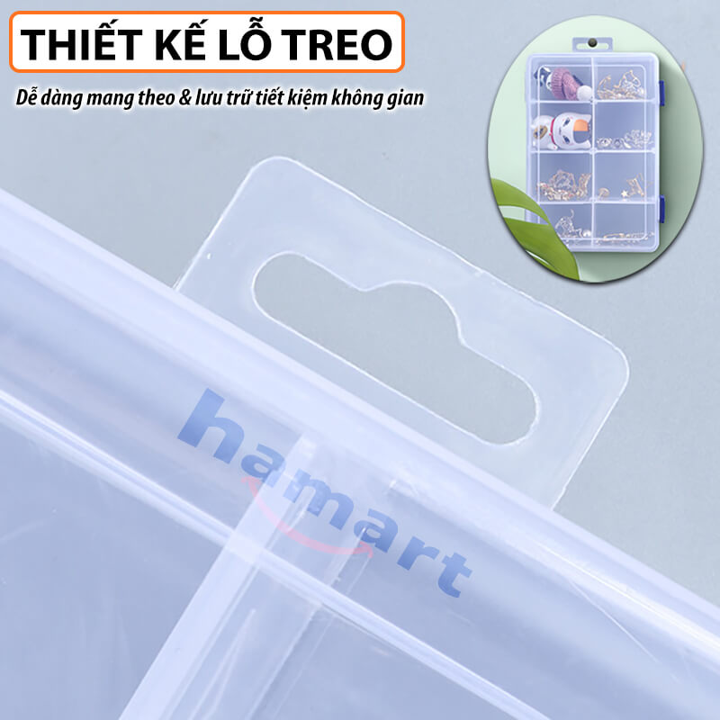 Hộp Đựng Linh Phụ Kiện Chia Ngăn Nhựa Trong Suốt Để Trang Sức Đá Charm Nail Móng Nắp Khoá Treo Tường