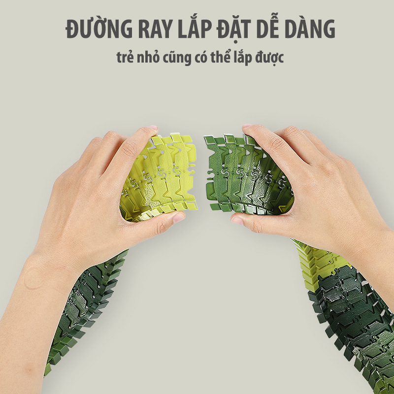 Bộ xếp hình đường đua ô tô khủng long biến đổi đường ray, bộ đồ chơi khủng long thú vị dành cho trẻ em