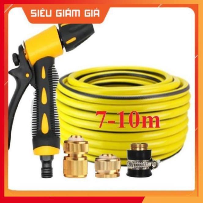 Bộ dây vòi xịt nước rửa xe, tưới cây đa năng, tăng áp 3 lần, loại 7m, 10m 206319 đầu đồng, cút đồng
