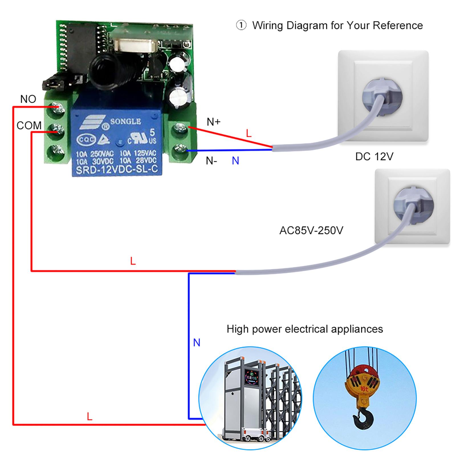 Smart Home 433Mhz DC 12V 1CH Wireless Remote Switch Relay Receiver Transmitter Universal Remote Control Switch Module and 1PCS RF Transmitter Remote Controls 1527