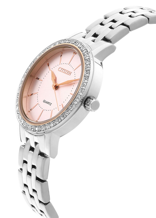 Đồng Hồ Nữ Citizen Đính Đá Swarovski Dây Thép Không Gỉ EL3041-87X - Mặt Hồng