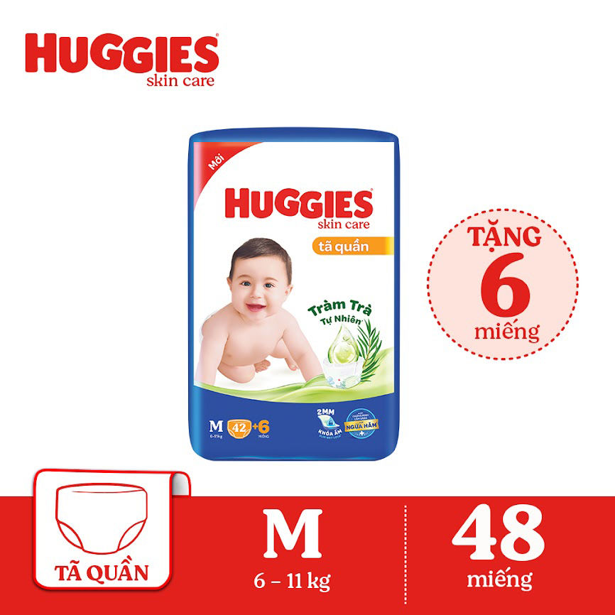 Tã/bỉm quần HUGGIES SKINCARE gói JUMBO size M 42 +6 miếng