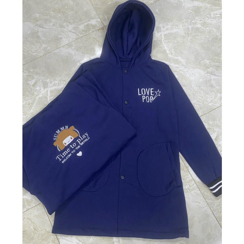 Áo Khoác Măng Tô Nữ Vải Nỉ Cotton Thêu Logo Love Dáng Dài Mặc chất duyên dáng việt ukg247 hot