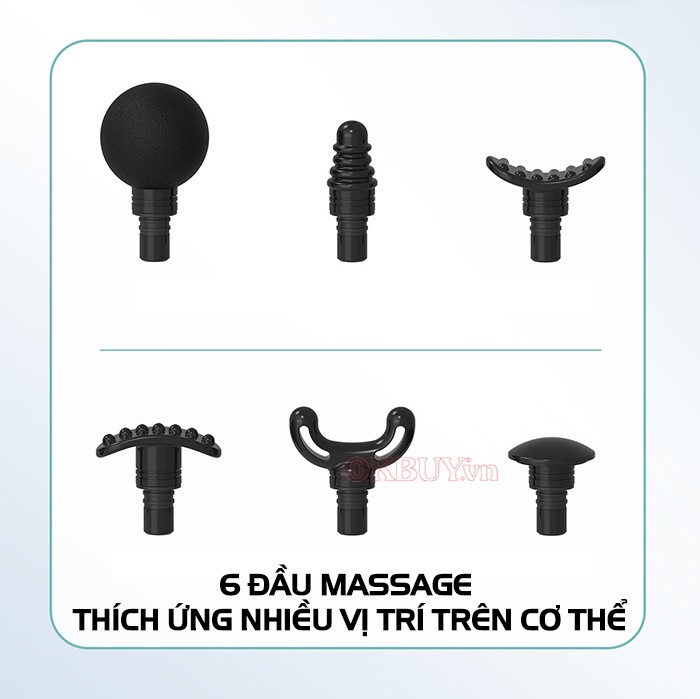 Súng massage cầm tay mini Puli PL-656 - 6 đầu cải tiến giảm đau nhức, căng cơ toàn thân