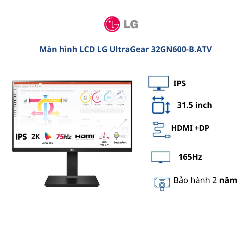 Màn hình LCD LG 31.5 inch UltraGear 32GN600-B.ATV (WFHD| IPS| 165Hz| HDMI+DP)- BH chính hãng 24 tháng/Hàng chính hãng