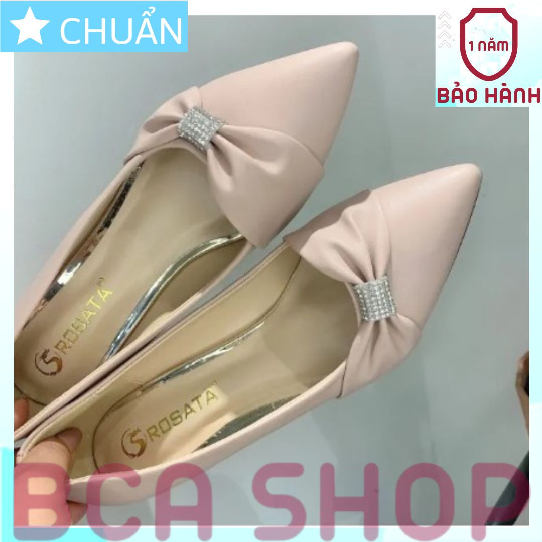 Giày cao gót nữ 5p RO413 ROSATA tại BCASHOP mũi nhọn đính nơ và hạt lấp lánh - màu da đậm