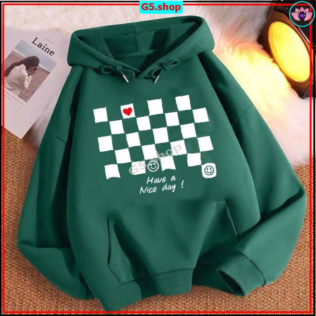 Hot Áo Hoodie bàn cờ 2 màu Xanh rêu, đen chất liệu nỉ bông siêu ấm Mẫu Trend 2023 fom rộng nam nữ.