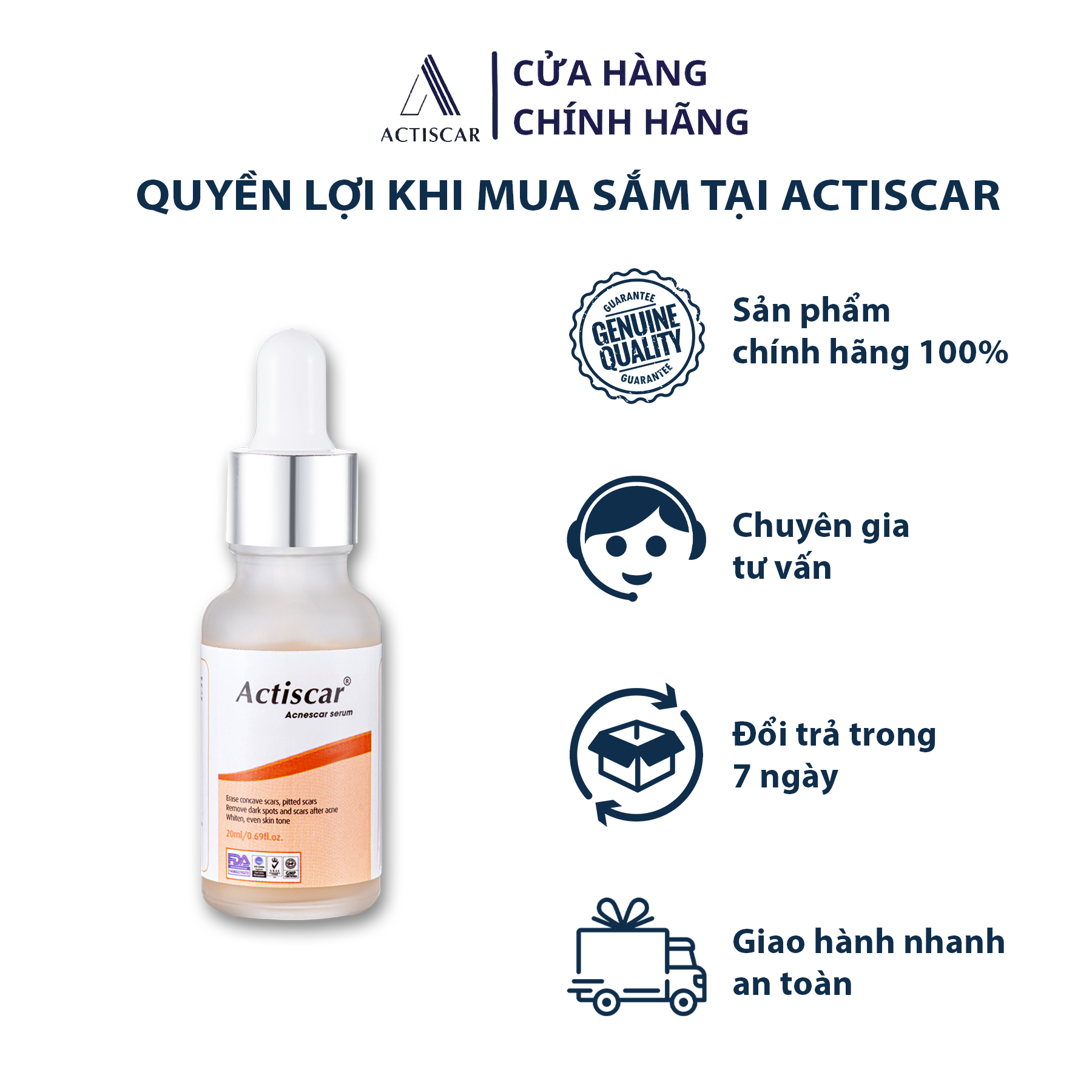 Serum Xóa Mờ Sẹo Lõm, Sẹo Rỗ Actiscar 20ml ( Màu cam)