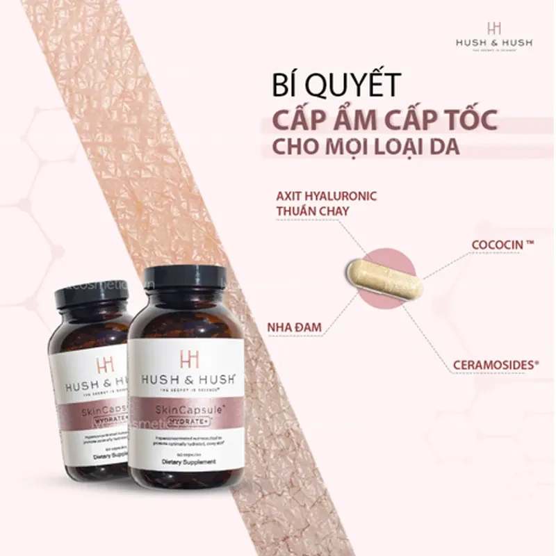 Viên Uống Cấp Ẩm, Căng Mọng Da Hush And Hush SkinCapsule Hydrate+ 60 viên