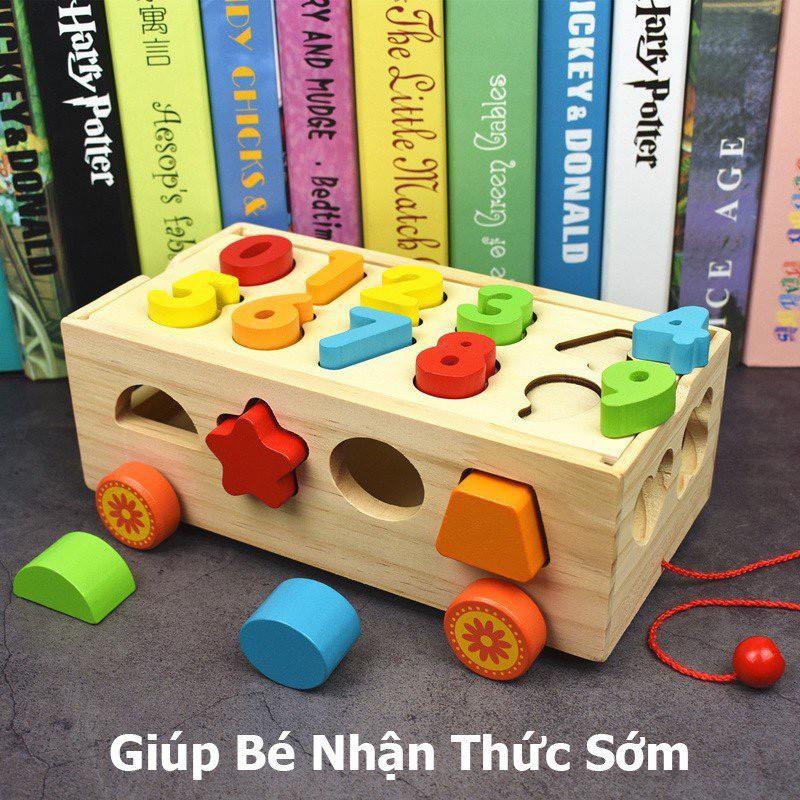 Đồ chơi gỗ xe ô tô thả số và hình khối , có bánh xe di chuyển, nhiều màu sắc phù hợp cho các bé từ 1 2 3 4 tuổi