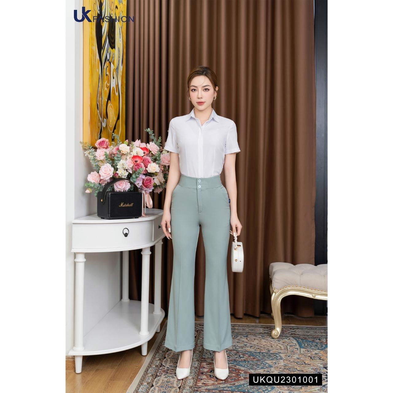 Quần Ống Loe Nữ NK FASHION Thiết Kế Cạp Cao 2 Cúc Chất Vải Nhập Hàn Dày Dặn Đứng Phom Phong Cách Thanh Lịch UKQU2301001