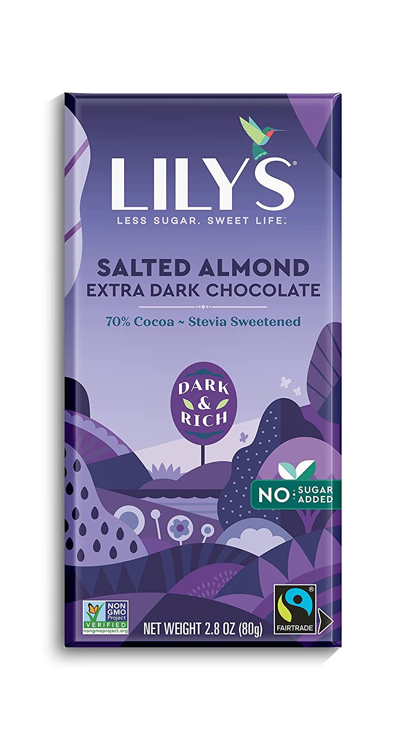 THANH SOCOLA ĐEN HẠNH NHÂN MUỐI Lily's Salted Almond Dark Chocolate, Stevia Sweetened, Low-Carb, Keto Friendly, 80g