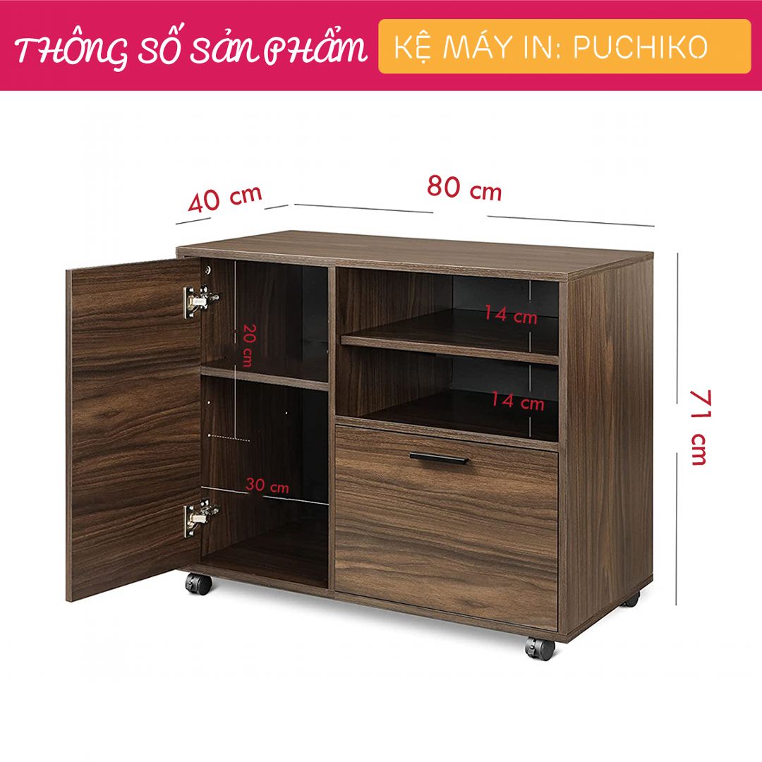 Kệ để máy in gỗ hiện đại SMLIFE Puchiko | Gỗ MDF dày 17mm chống ẩm | D80xR40xC71cm