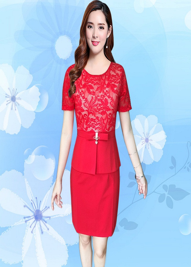 Đầm Ren Dự Tiệc Peplum Đỏ Cao Cấp