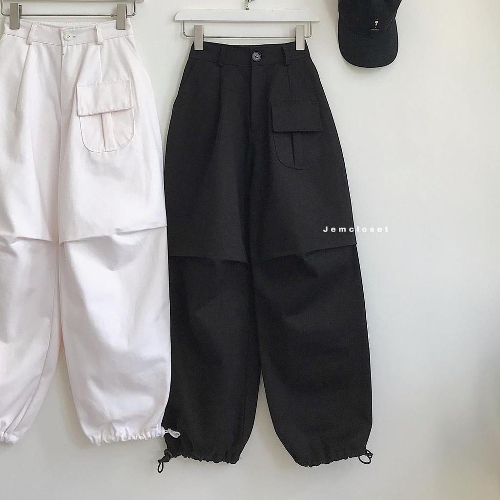 Quần baggy túi hộp kaki nữ trẻ trung năng động có chốt gấu dáng thụng cá tính