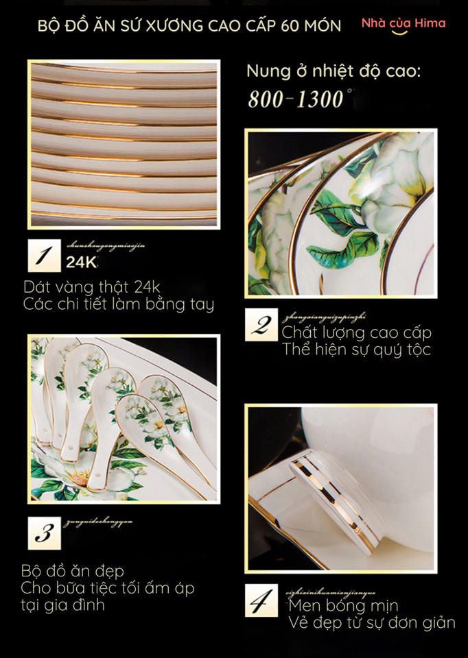 Bộ bát sứ xương 60 món hoa cúc MS 9.11