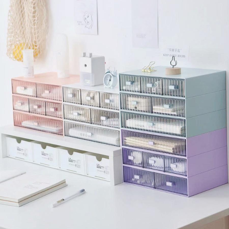 Kệ mỹ phẩm Đa tầng Mini - để bàn trong suốt đa năng có thể xếp chồng lên nhau thành tủ mini, kệ đựng bút có ngăn kéo