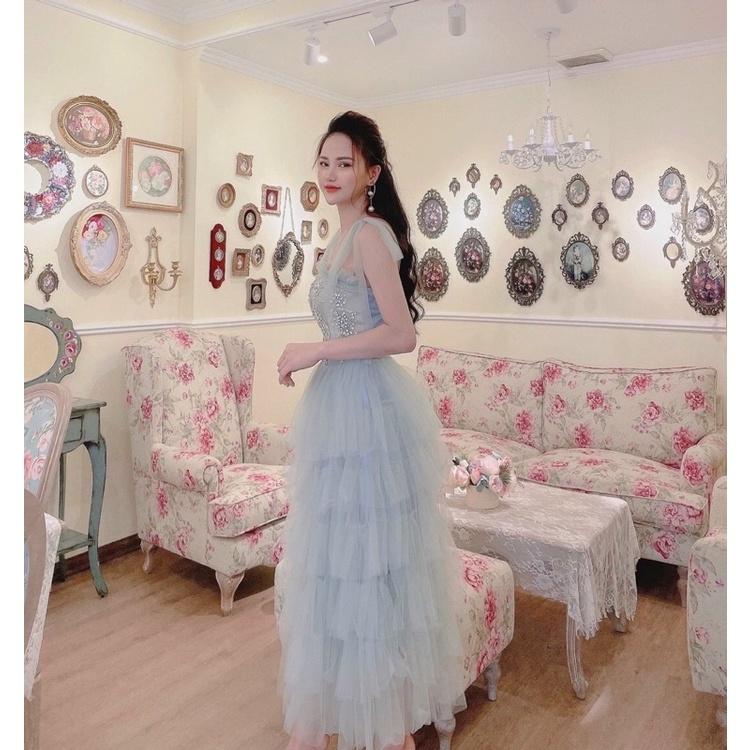 Đầm váy nữ xoè tầng nơ vai siêu xinh
