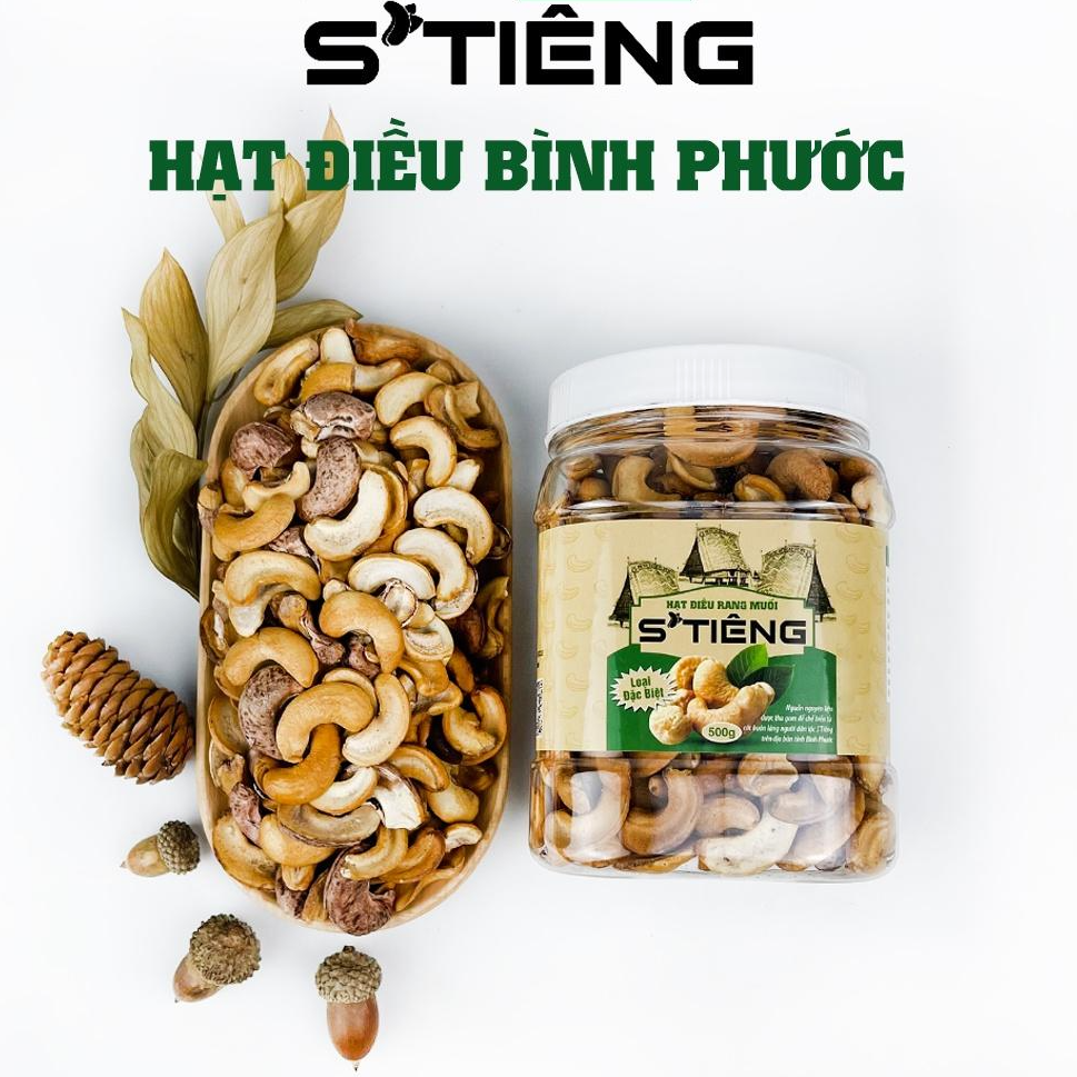 500Gr Hạt Điều Rang Muối S'TIÊNG Loại Bể Vở Còn Vỏ Lụa Hộp Nhựa