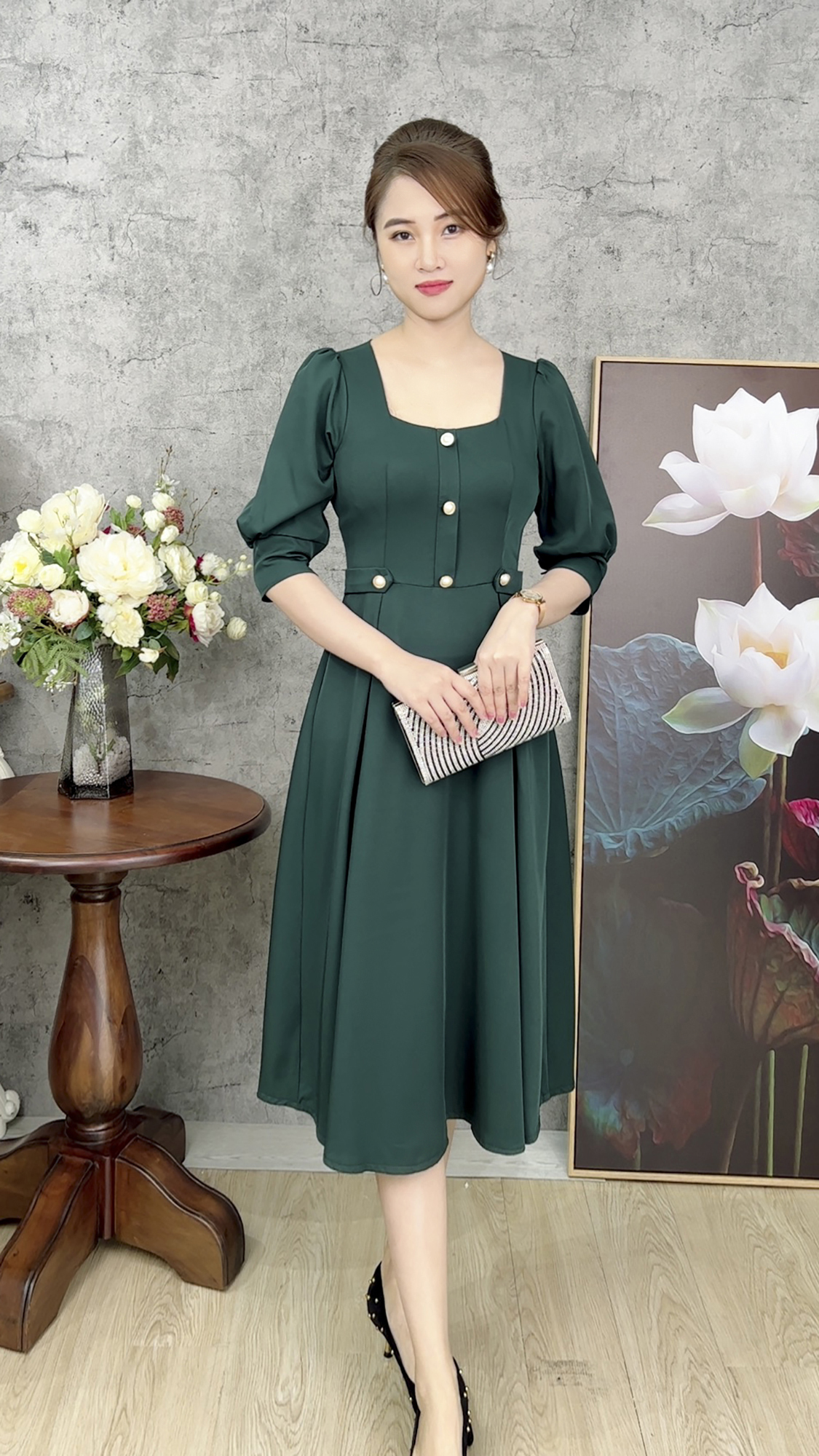 Đầm Quý Bà [ Linh Trà ] (TM 446) Trang Nhã Thanh Lịch Sang Trọng Đi Làm Đi Tiệc Cho Trung Niên U40