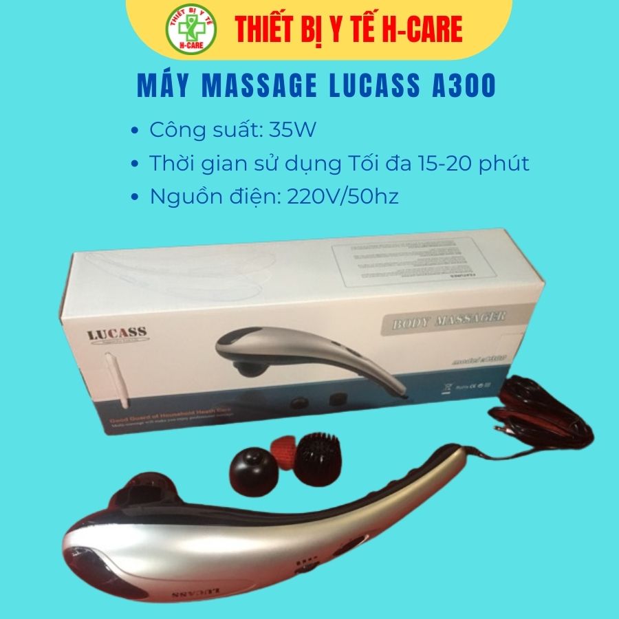 Máy massage cầm tay Lucass A300 3 đầu massager có 4 đèn hồng ngoại - Thư giãn cơ thể, giảm đau mỏi cơ xương khớp, kích thích quá trình tuần hoàn máu [TBYT H-Care]