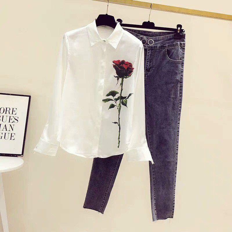 ÁO SƠ MI LỤA HOA HỒNG ĐỎ