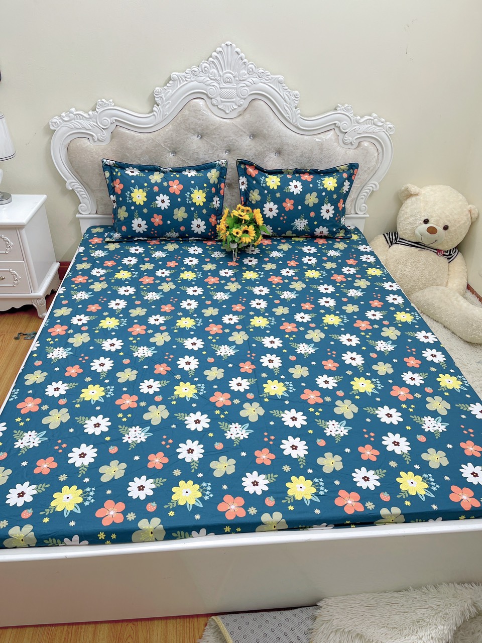Ga giường chun cotton 100% bọc đệm tặng kèm 2 vỏ gối đầu