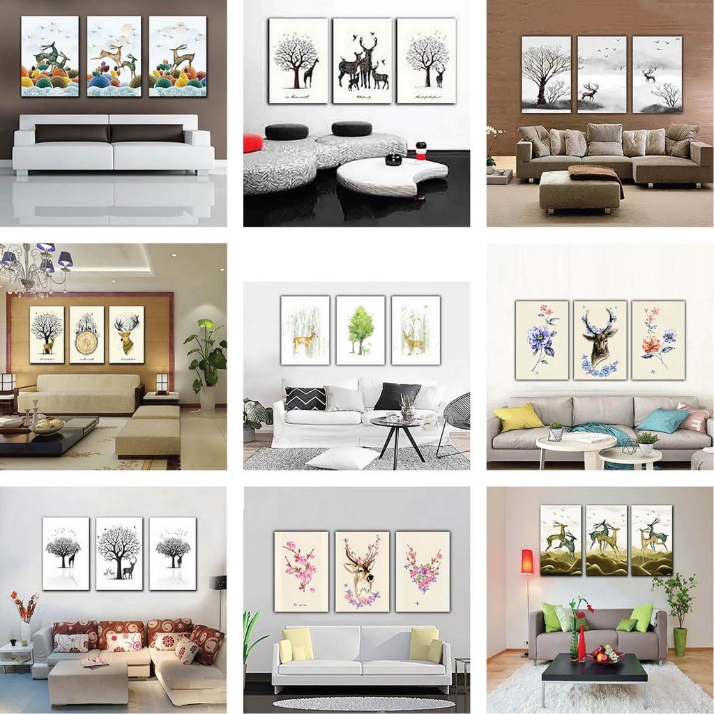 Tranh gỗ treo tường phong cách Bắc Âu, tranh thiên nhiên đàn hươu