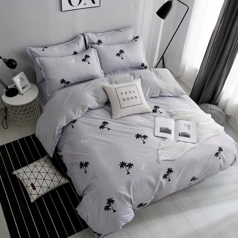 Bộ chăn ga gối cotton PLQH -Dừa Cảnh -Tặng 1 móc khóa Houston