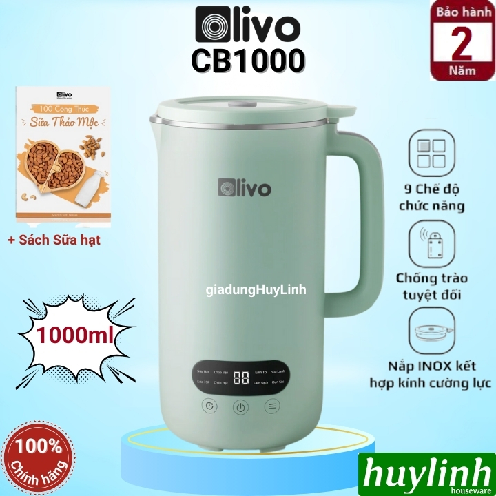 Máy xay nấu sữa hạt mini Olivo CB1000 - Dung tích 1000ml - 9 Chức năng - Hàng chính hãng