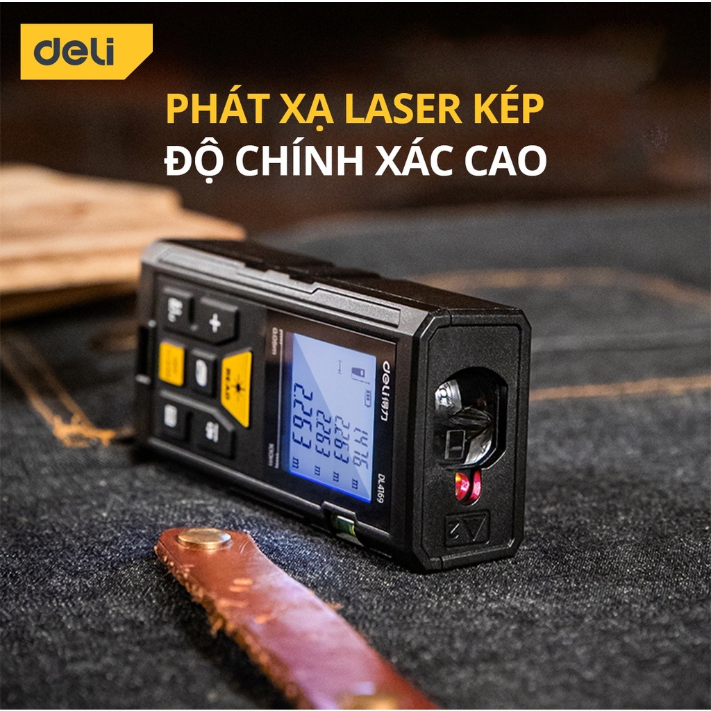 [TẶNG 2 PIN] Máy Đo Khoảng Cách Laser Deli Chính Hãng Loại 40m - 120m Đa Năng - Dễ Dàng Sử Dụng Từ Xa - EDL4168