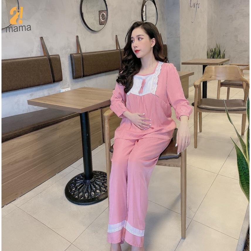 Bộ đồ bầu và sau sinh dài tay chất đũi lụa cao cấp,có khoá kéo cho con bú cực kỳ xinh 2MAMA V666
