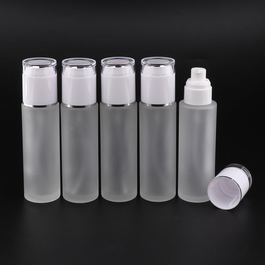 5 Pcs 80ml Glass Empty Bottles with Pump, Travel Cosmetic Bottle Dispenser,Great for Refill Cream/Serum/Skin Care/Lotions