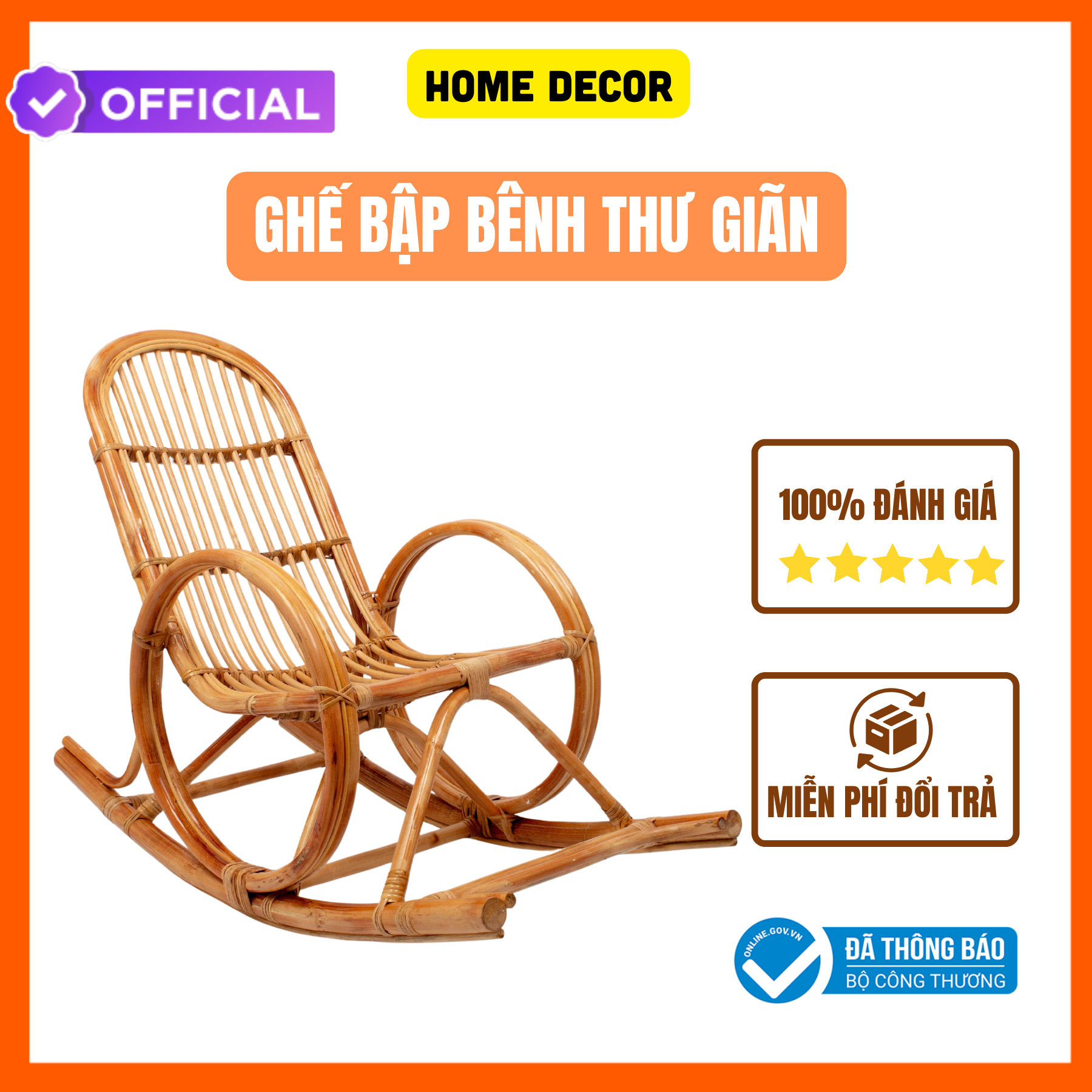 Ghế mây bập bênh thư giãn ngoài trời kèm nệm HOME MÂY chuẩn kích thước dùng cho người lớn đọc sách