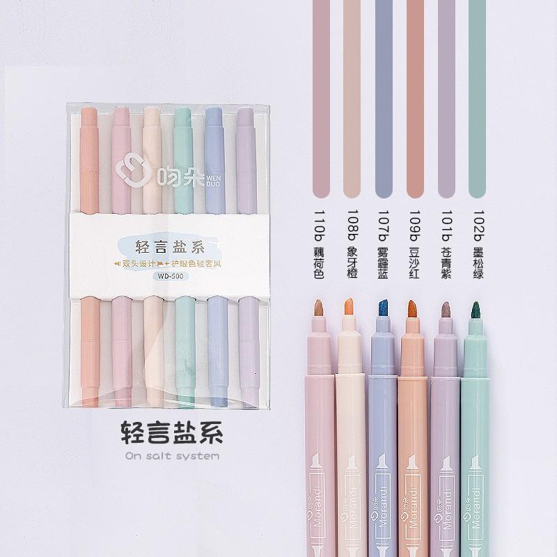 Bộ 6 bút highlight bút ghi nhớ có 2 đầu màu pastel dễ thương ST189