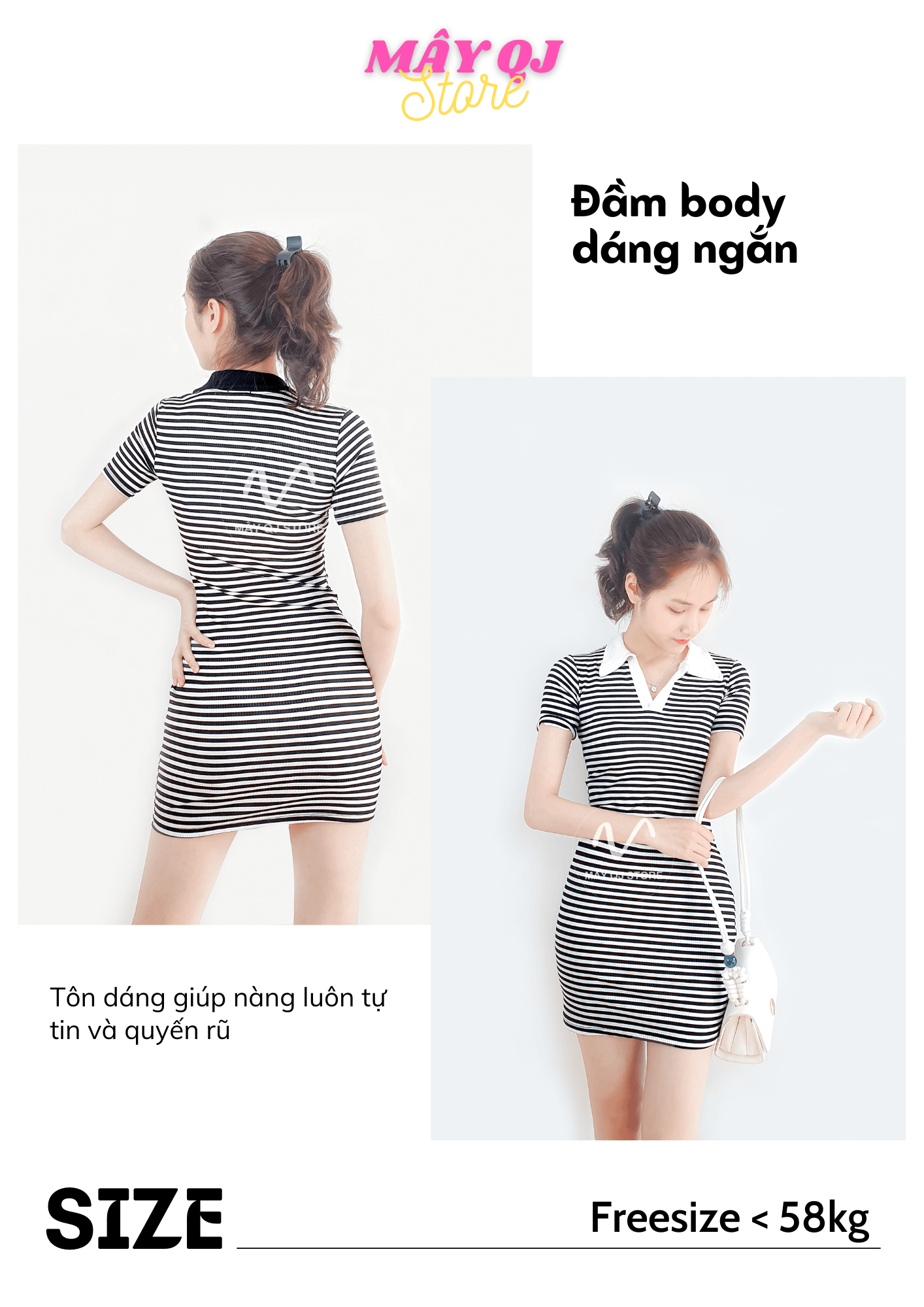 Đầm Polo Nữ Ôm Body Dáng Ngắn Chất Vải Thun Gân Mềm Mịn Trẻ Trung Freesize dưới 58kg