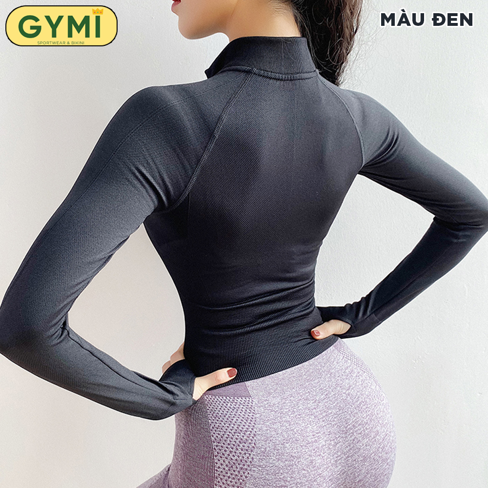 Áo khoác tập gym yoga nữ GYMI AK01 dáng croptop thể thao chất vải dệt dày dặn thoáng khí chống nắng