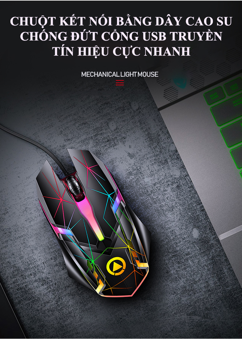 Chuột chơi game YINDIAO G6 kết nối có dây cổng USB thiết kế họa tiết kim cương có đèn led 7 màu cực đẹp - Hàng Chính Hãng