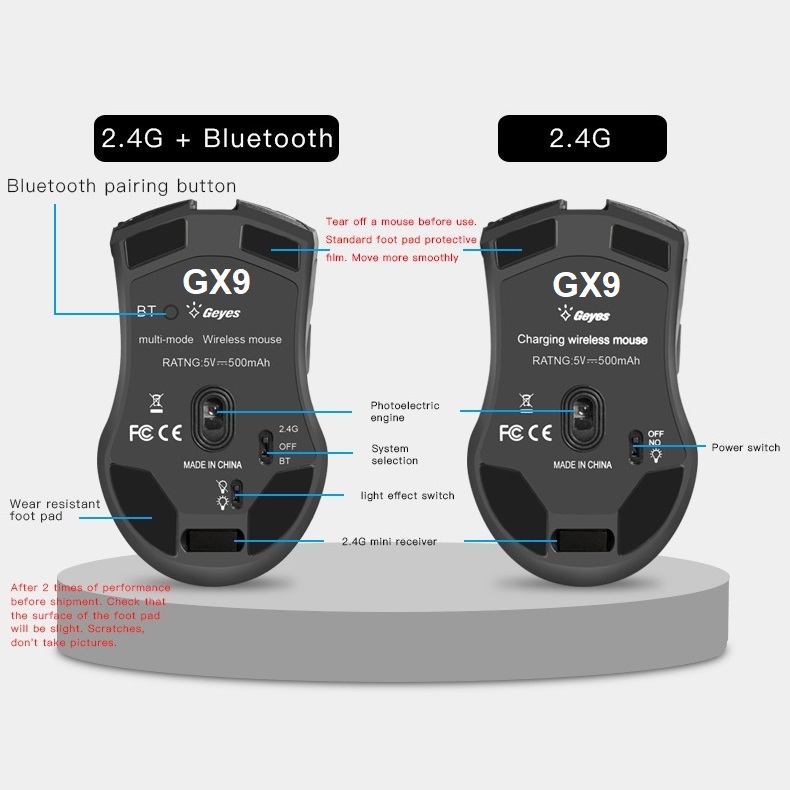 Chuột Không Dây GX9 - Bluetooth + Wireless 2.4G  - Pin sạc  - Chống ồn - hàng nhập khẩu