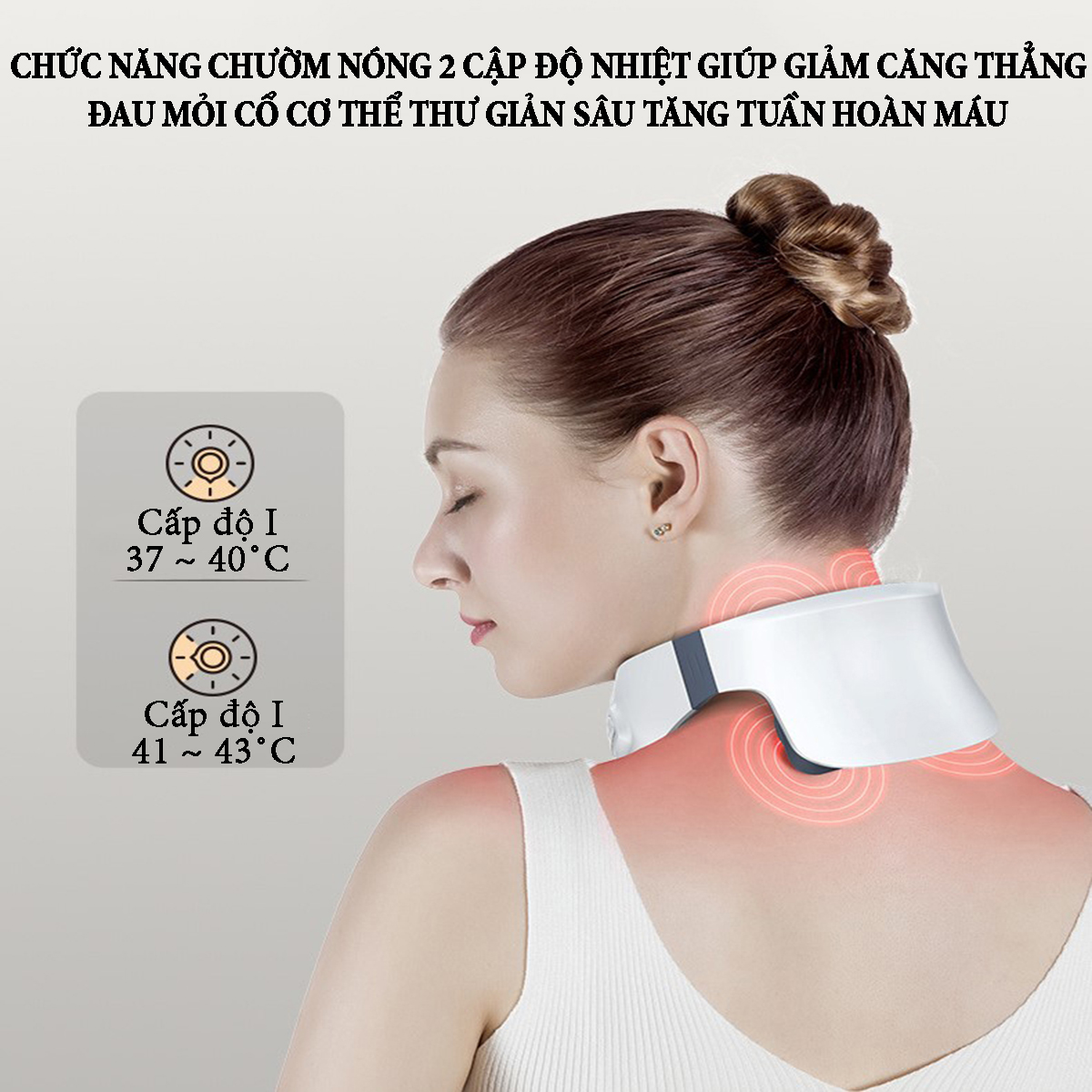 Máy massage cổ vai gáy tích hợp 4 đầu massage, chức năng chườm nóng, có remoss điều khiển, pin sạc 5V/800mA, giải pháp trị liệu hiệu quả