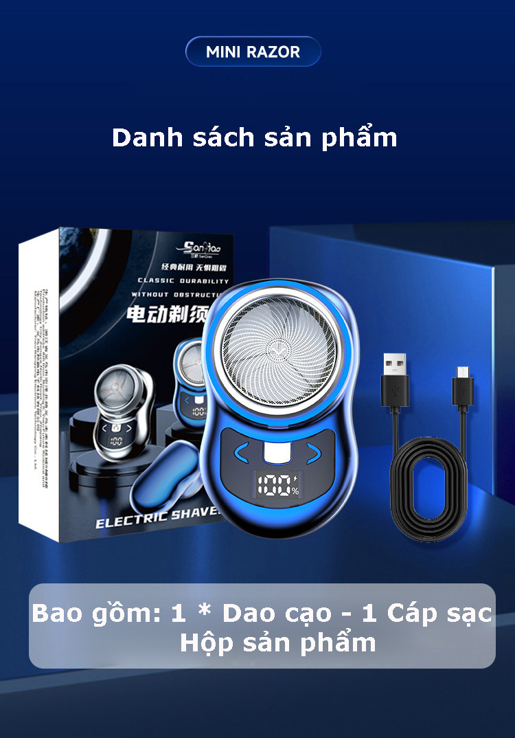 Máy cạo râu mini cao cấp lưỡi kép điện tự mài chống thấm nước tiện dụng cho nam loại mới sạc type C chống thấm nước tiện dụng