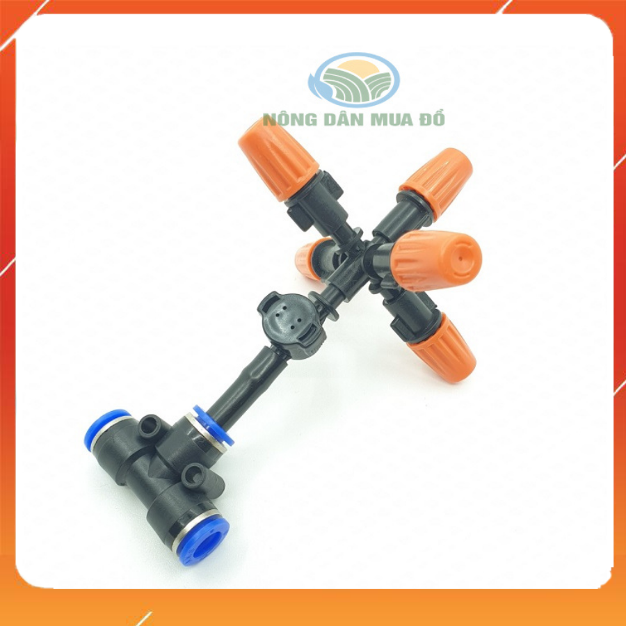 Bộ 5 Béc phun sương 5 cửa màu cam có van áp chống nhỏ giọt , dùng ống phun sương 8mm