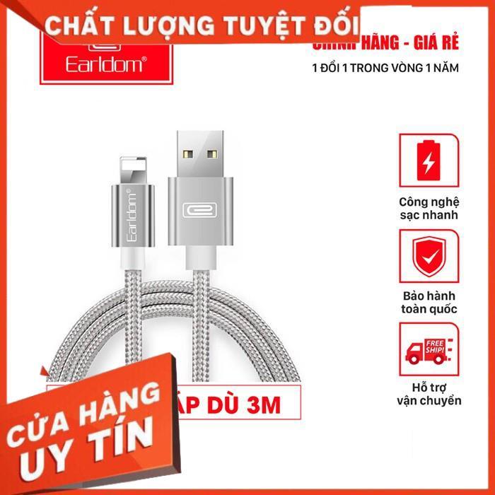 CÁP IP CÁP DÙ 3M EARLDOM EC011I SIÊU RẺ, SIÊU BỀN,  HỖ TRỢ SẠC NHANH  HÀNG CHÍNH HÃNG