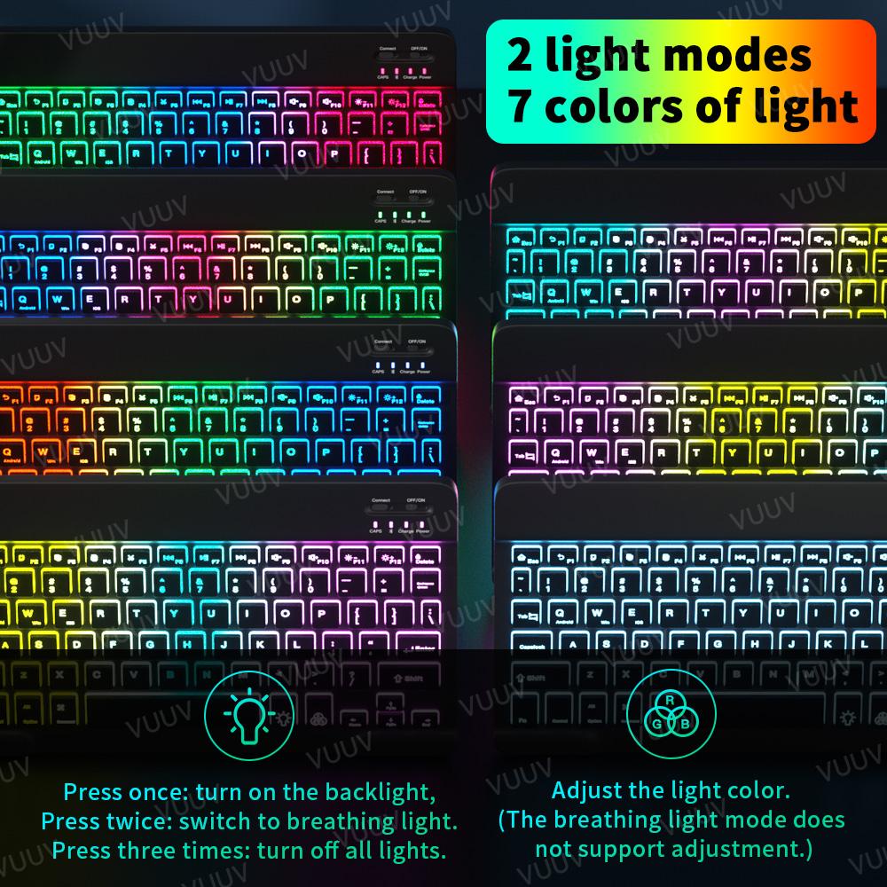 Cầu Vồng Backlit iPad Bàn Phím Dành Cho Điện Thoại Máy Tính Bảng Laptop Tây Ban Nha Nga Bồ Đào Nha Không Dây Bàn Phím Bluetooth Cho Xiaomi Samsung