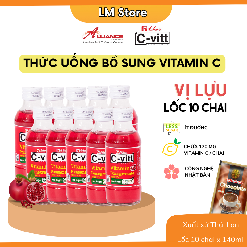 TPBS Nước C-VITT Giàu Vitamin C ,Tăng Đề kháng, Lốc 10 Chai x 140ml