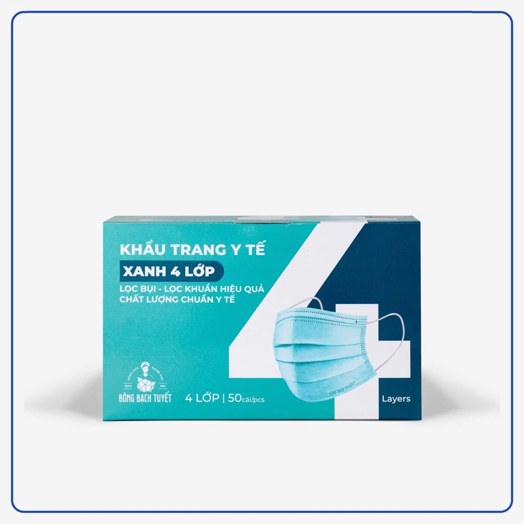 KHẨU TRANG BÔNG BẠCH TUYẾT 4 LỚP XANH